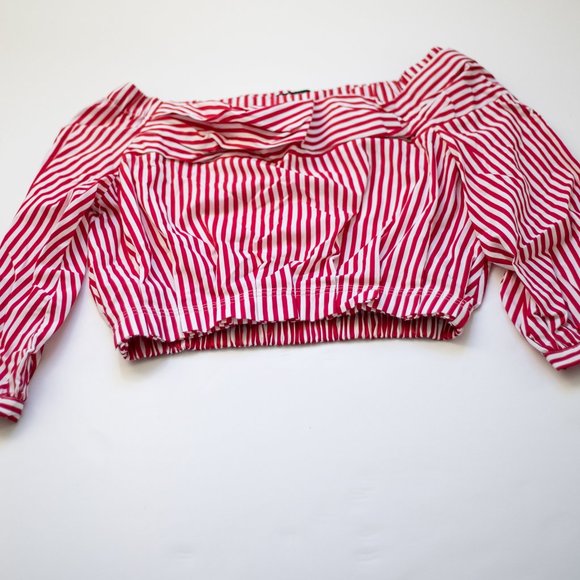 Zara Basics Red & white off shoulder top - Picture 5 of 5